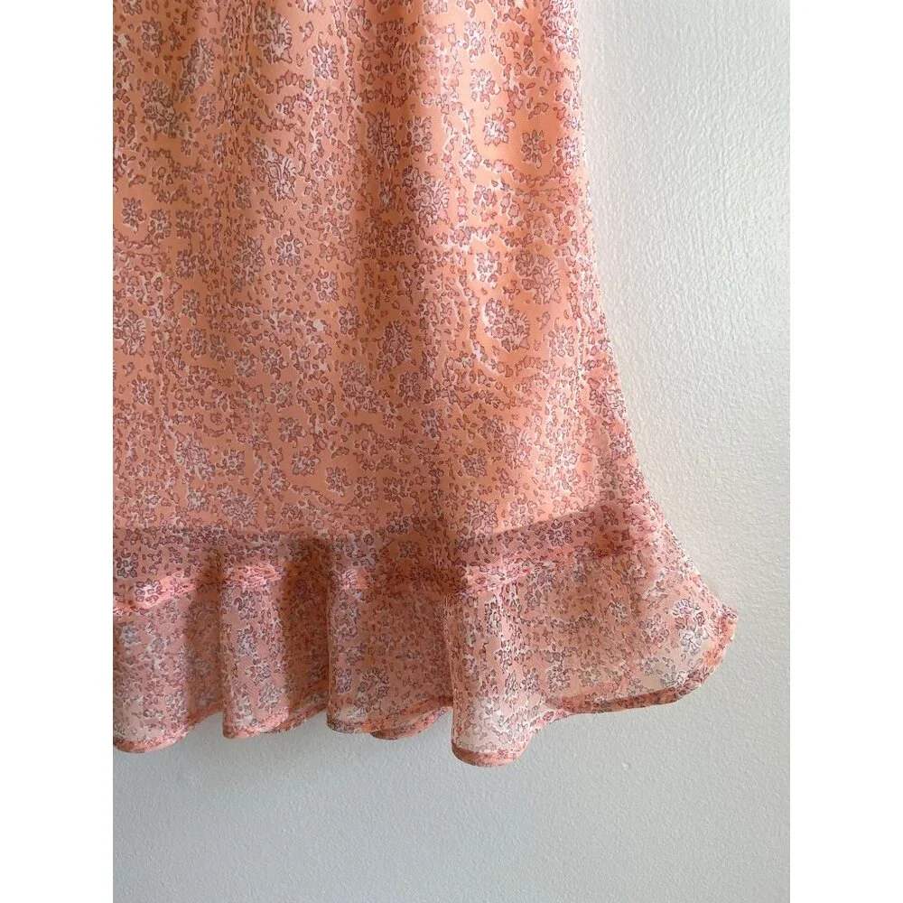 Y2K Pierre Cardin Peach Ditsy Skirt Womens 12 Peach Floral Ruffle Fairy Whimsy